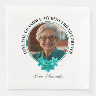 Serviette En Papier Flore Turquoise cadre grand-enfant à grand-mère Ph