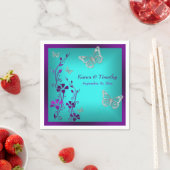 Serviette En Papier Flore Turquoise d'argent violet, Papillons, servie (En situation)