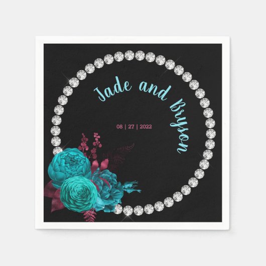 Serviette En Papier Flore Turquoise et Mauve Elegant Rhinestone (Devant)