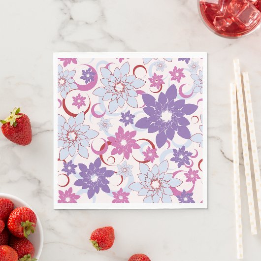 Serviette En Papier Flore Vibrante Motif Floral Purple Rose Fleurs Ble