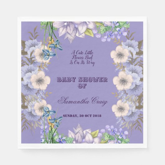 Serviette En Papier Flore violette Flax Fleur Baby shower (Devant)