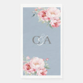 Serviette En Papier Flores de roses rose bleu foncé monogramme mariage (Devant)