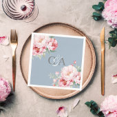 Serviette En Papier Flores de roses rose bleu foncé monogramme mariage