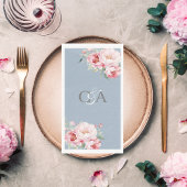 Serviette En Papier Flores de roses rose bleu foncé monogramme mariage