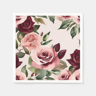 Serviette En Papier Flores romantiques Aquarelle Roses Bourgogne