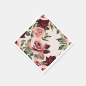 Serviette En Papier Flores romantiques Aquarelle Roses Bourgogne (Coin)