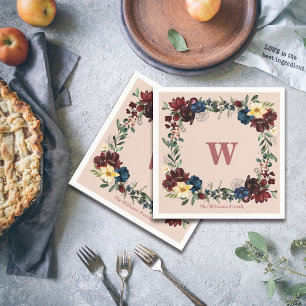 Serviette En Papier Flores romantiques Monogramme personnalisé