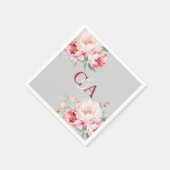 Serviette En Papier Flores rose gris mariage monogramme (Coin)
