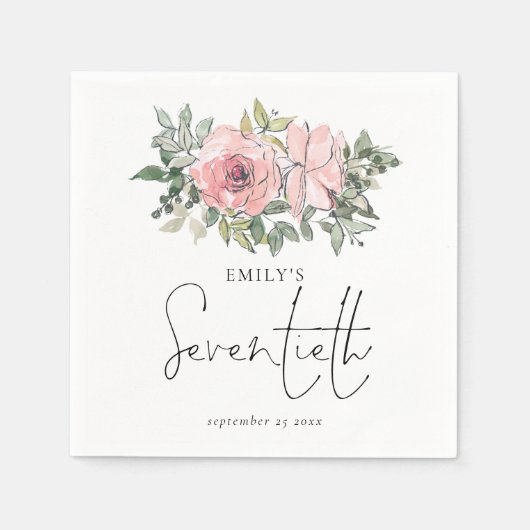 Serviette En Papier Flores rose vif contemporaines Seveneth Anniversai (Devant)