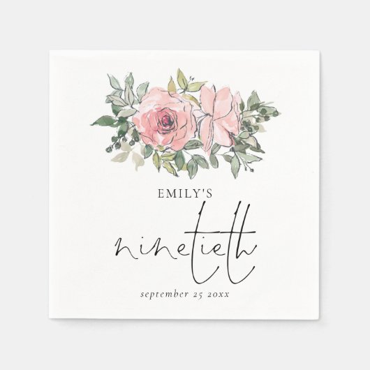 Serviette En Papier Flores rose vif moderne Ninetieth Anniversaire (Devant)