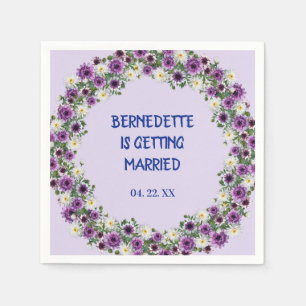 Serviette En Papier Flores violettes multicolores personnalisées datée