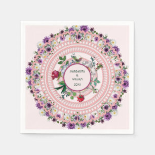 Serviette En Papier Flores violettes multicolores personnalisées datée