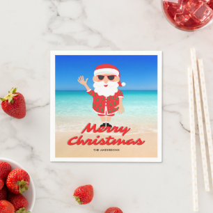 Serviette En Papier Floride Père Noël sur la plage Joyeux Noël