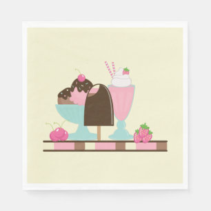 Serviette En Papier Flotte de crème glacée sucrée Sundae & fraise
