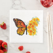 Serviette En Papier Flower Butterfly with Yellow California Poppy (En situation)