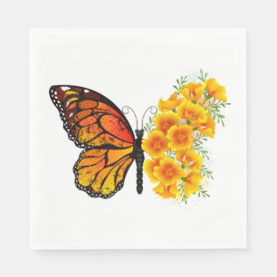Serviette En Papier Flower Butterfly with Yellow California Poppy