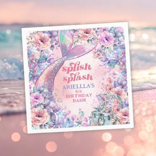 Serviette En Papier Flower Glitter Mermaid Tail 6th Birthday