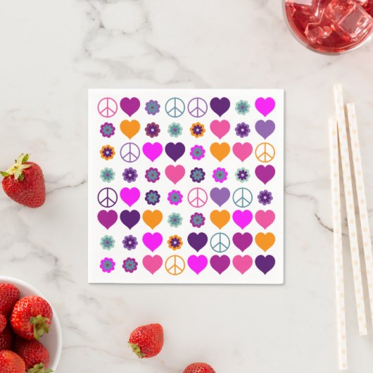 Serviette En Papier Flower Power Heart Peace Motif + votre backgr. (En situation)