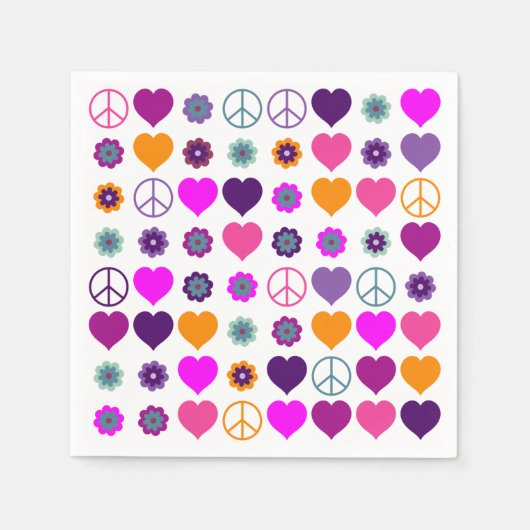 Serviette En Papier Flower Power Heart Peace Motif + votre backgr. (Devant)