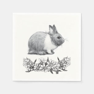 Serviette En Papier Fluffez le lapin. Carton noir monochrome