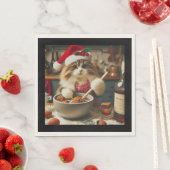 Serviette En Papier Fluffy cat baking boozy christmas pudding  (En situation)