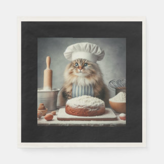 Serviette En Papier Fluffy cat cuire un gâteau