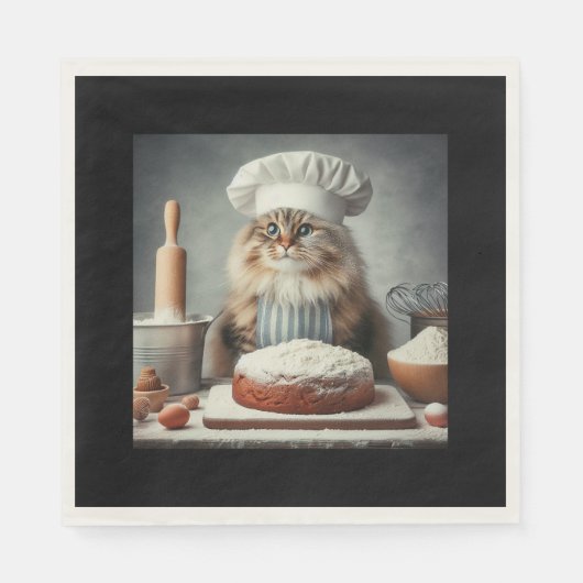 Serviette En Papier Fluffy cat cuire un gâteau (Devant)