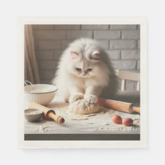 Serviette En Papier Fluffy cat cuire une pizza base
