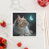 Serviette En Papier Fluffy Chat avec un Papillon Neon brillant (En situation)