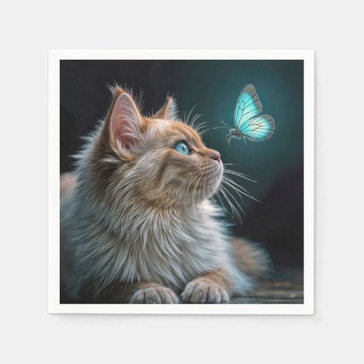 Serviette En Papier Fluffy Chat avec un Papillon Neon brillant (Devant)