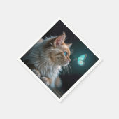 Serviette En Papier Fluffy Chat avec un Papillon Neon brillant (Coin)