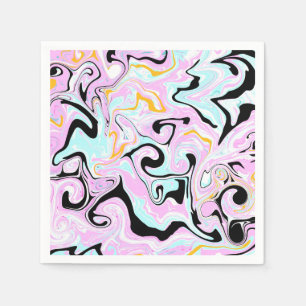 Serviette En Papier Fluid Art Cotton Bonbon rose, Turquoise, noir et o