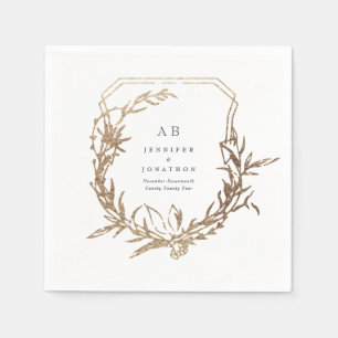 Serviette En Papier flûte marine classique motif or monogramme mariage