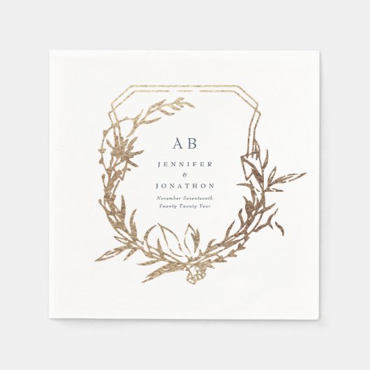 Serviette En Papier flûte marine classique motif or monogramme mariage (Devant)