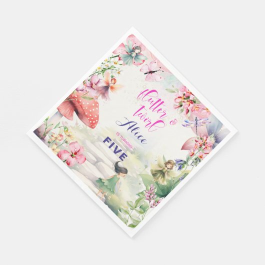 Serviette En Papier Flutter et tourbillon Fairy garden aquarelle anniv (Coin)