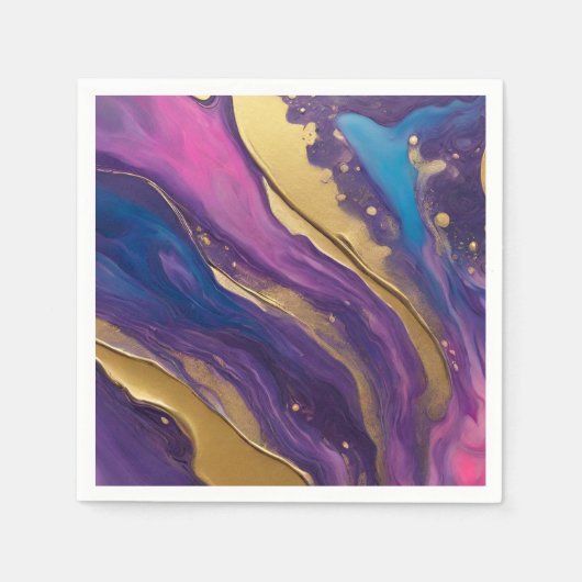 Serviette En Papier Flux Abstrait Art- Bleu violet rose et or- (Devant)