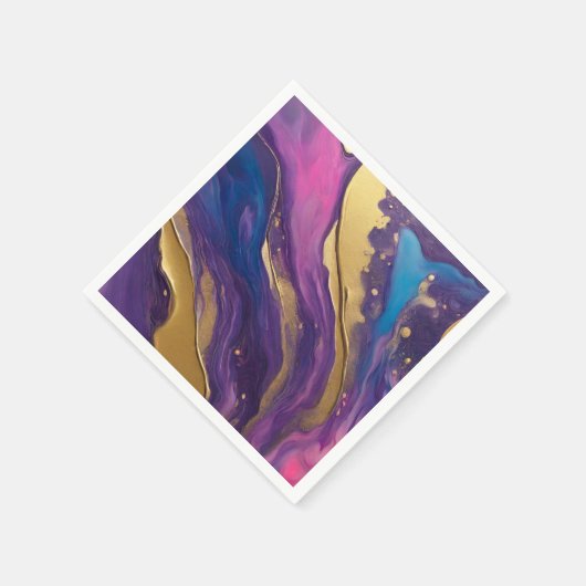 Serviette En Papier Flux Abstrait Art- Bleu violet rose et or- (Coin)