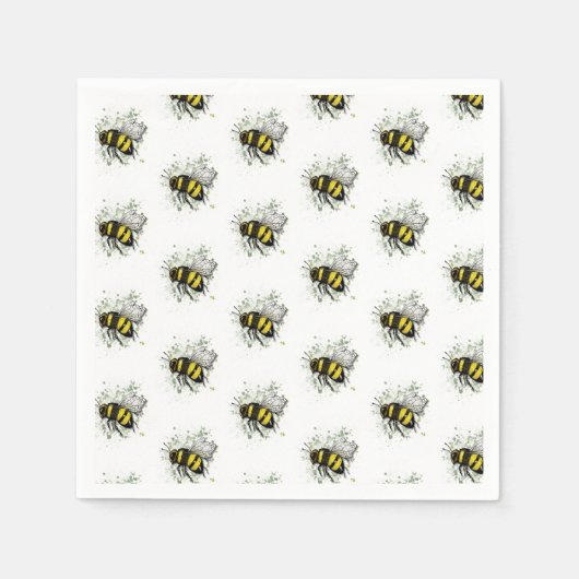 Serviette En Papier Flying Bumble BEE, Freehand Digital Drawing Insect (Devant)