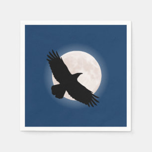Serviette En Papier Flying raven avec la lune derrière elle