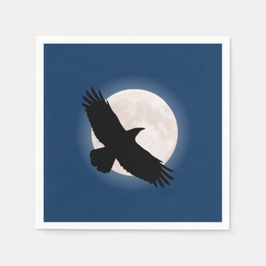 Serviette En Papier Flying raven avec la lune derrière elle (Devant)