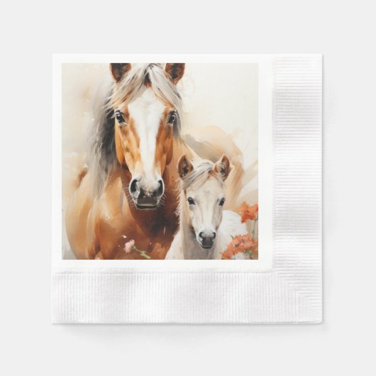 Serviette En Papier Foal et cheval dans la prairie de pavot (Devant)
