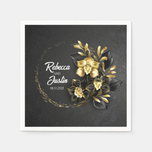 Serviette En Papier Foil Gold Black Orchidées Modern Boho