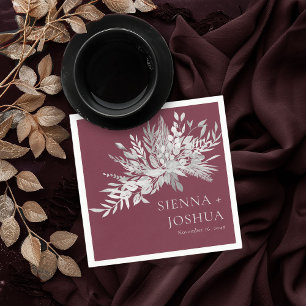 Serviette En Papier Foliage Duet Bourgogne Grey Mariage botanique