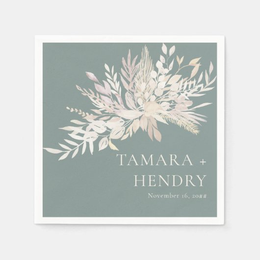 Serviette En Papier Foliage Duet Sage Green Almond Mariage botanique (Devant)