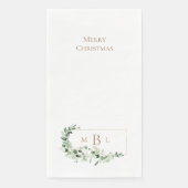 Serviette En Papier Foliage et or Monogramme Blanc Élégant Noël (Devant)