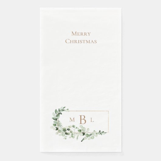 Serviette En Papier Foliage et or Monogramme Blanc Élégant Noël (Devant)