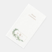 Serviette En Papier Foliage et or Monogramme Blanc Élégant Noël (Coin)