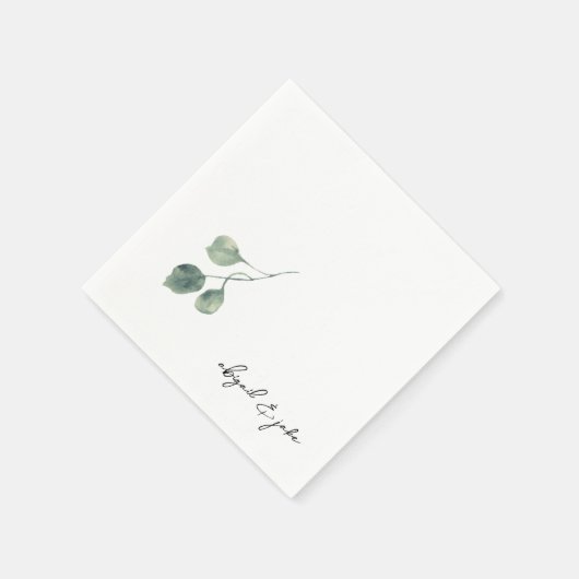 Serviette En Papier Foliage Modern Script Names Mariage Napkins (Coin)