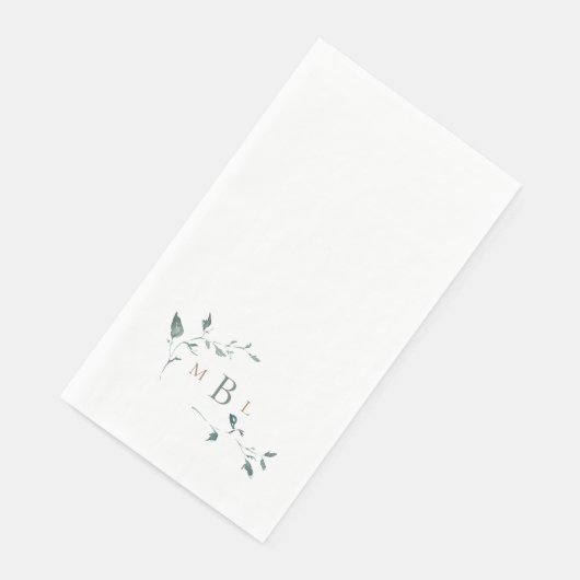 Serviette En Papier Foliage Monogramme Blanc Mariage élégant (Coin)