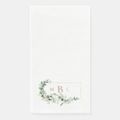 Serviette En Papier Foliage & Or Monogramme Blanc Mariage élégant (Devant)